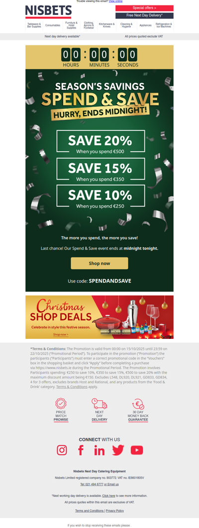 Last chance - Spend & Save ends at midnight