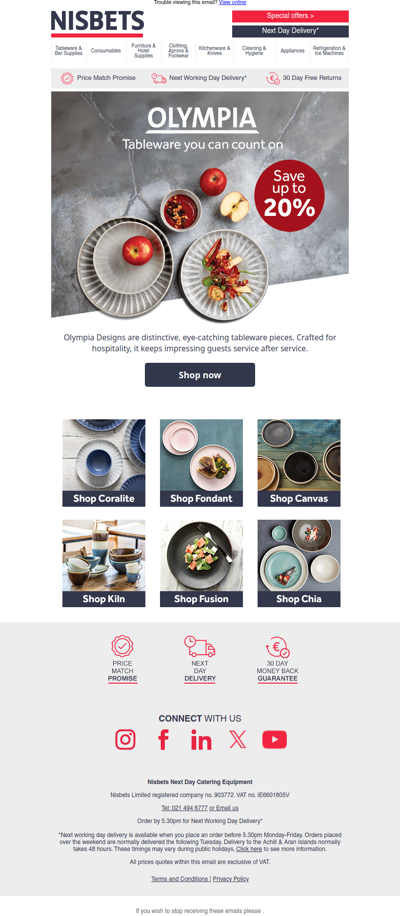 Set the perfect table with Olympia Designs - save up to 20% today