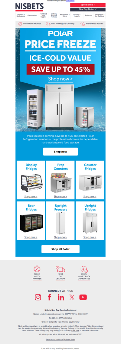 Save up to 45% on Polar refrigeration today!