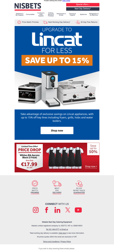 Save up to 15% on Lincat appliances