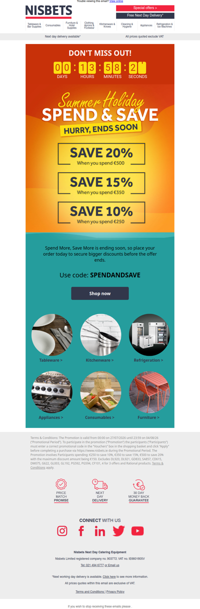 Ends tonight! Save up to 20% in our spend & save event!