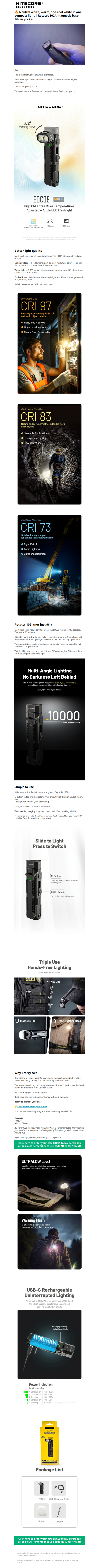 🔥 Three color temps + rotating head — EDC09 work light is here🔥 102° rotating head + 3 color temps (CRI up to 97) — EDC09 is here