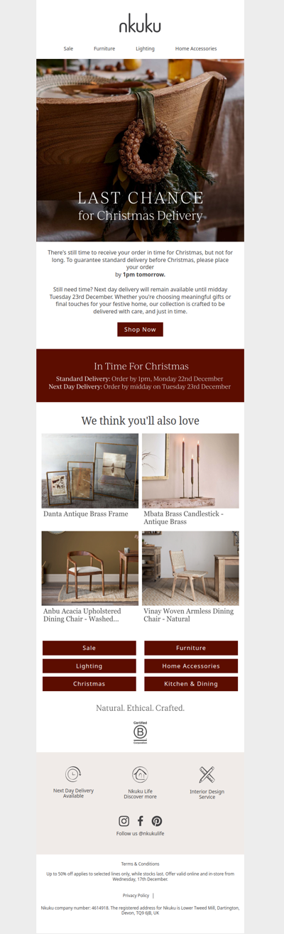 Order by 1pm tomorrow for Christmas Delivery