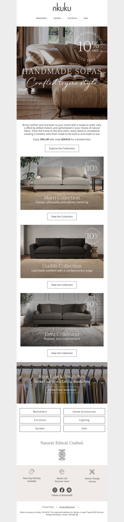 10% Off Handcrafted Sofas