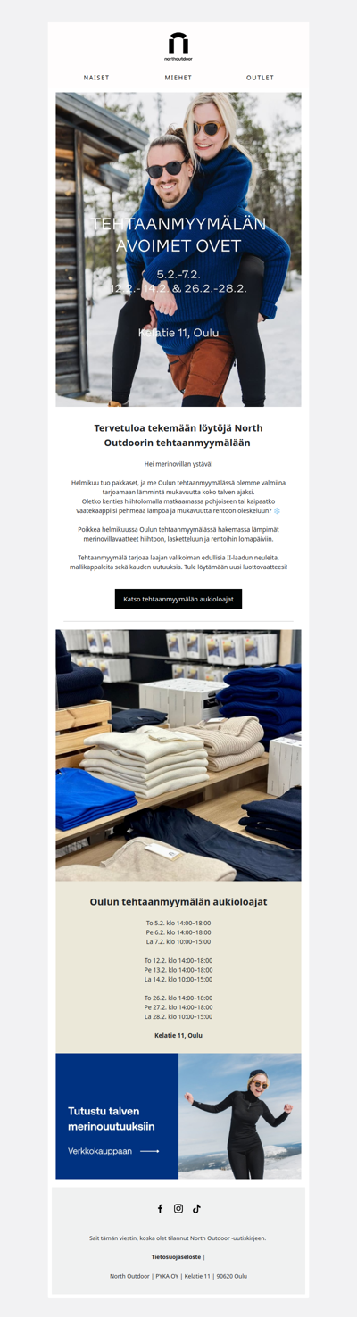 Oulun tehtaanmyymälä avoinna helmikuussa ❄️