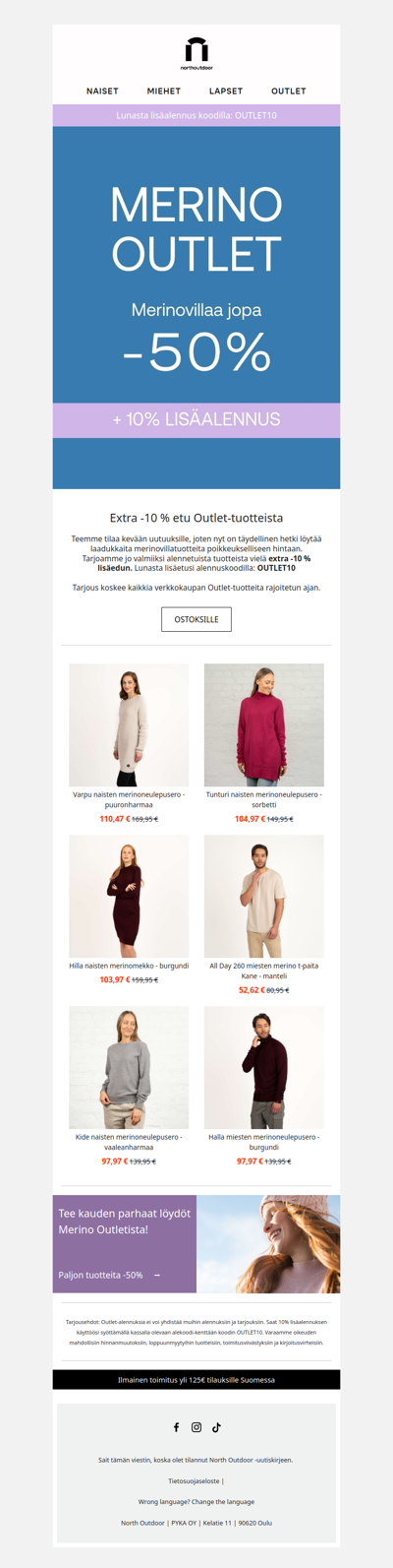 Extra -10% alennus koko Outlet-valikoimasta! 🚨