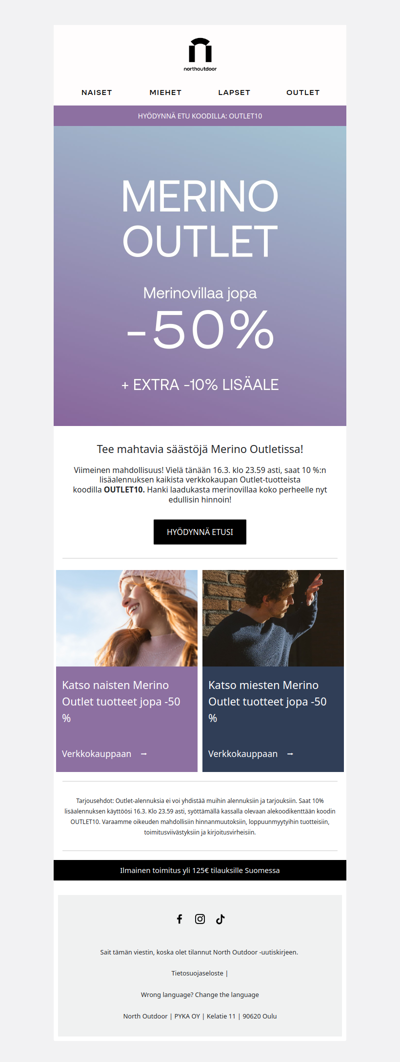 ⏰ LAST CHANCE! 10% lisäale kaikista OUTLET tuotteista vielä tänään!