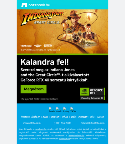 🧭 Kalandra fel! Extra Indiana Jones and the Great Circle™ a GeForce RTX 40-es notebookokhoz! 💥