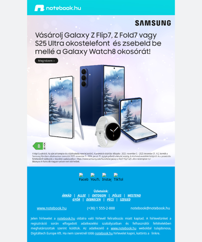 Vásárolj Galaxy Z Flip7, Z Fold7 vagy S25 Ultra készüléket – ajándék Galaxy Watch8 jár mellé! ⌚