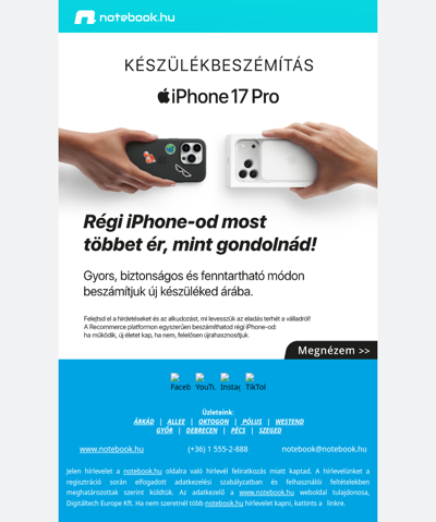 Régi iPhone-od most többet ér – válts kedvezményesen iPhone 17 Pro-ra! ✨