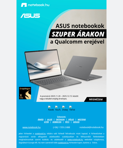 ASUS notebookok szuper áron – Snapdragon teljesítménnyel! ⚡