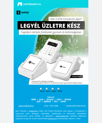 💳🔥SumUp terminálok vállalkozásoknak – akár 0,95% tranzakciós díj