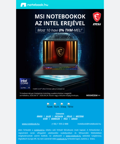 💻 MSI notebookok Intel erővel – 0% THM