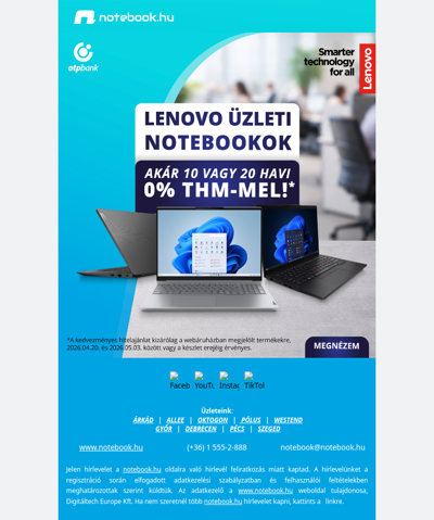 💼 Lenovo üzleti laptopok 0% THM-re