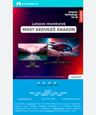 🖥️ Lenovo monitorok most kedvező áron