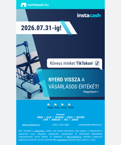 💰 Nyerd vissza vásárlásod értékét az Instacash-sel!