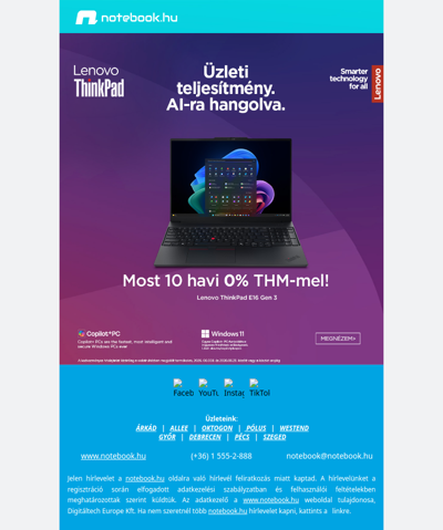 Lenovo ThinkPad E16 Gen 3 – üzleti notebook most 0% THM-mel