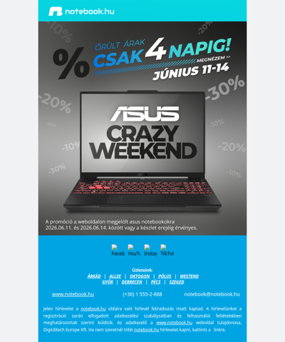⚡ASUS Crazy Weekend – Őrült árak ASUS notebookokra, csak 4 napig!