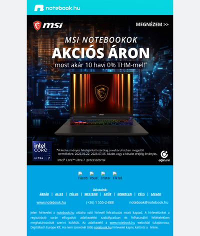 🔥 MSI notebookok akciós áron – most akár 10 havi 0% THM-mel!