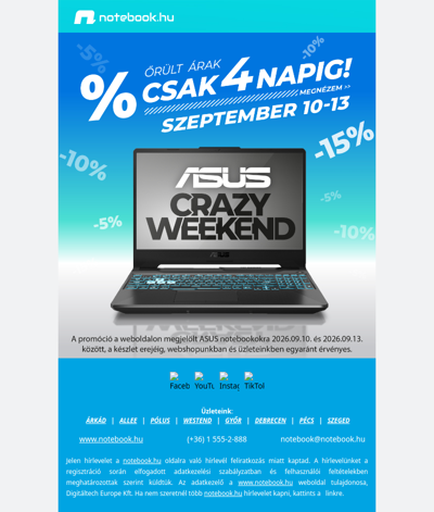 💥 ASUS Crazy Weekend – őrült árak, csak 4 napig!