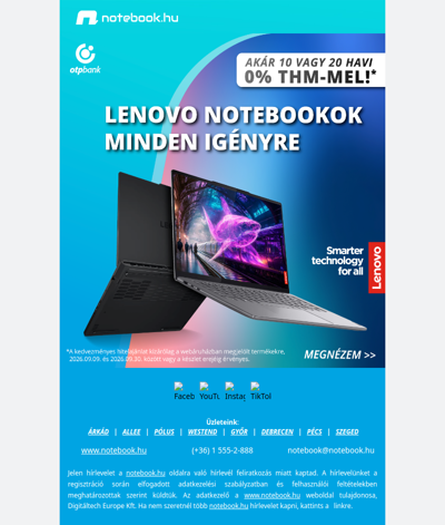 💻 Lenovo notebookok minden igényre – akár 20 havi 0% THM-mel!
