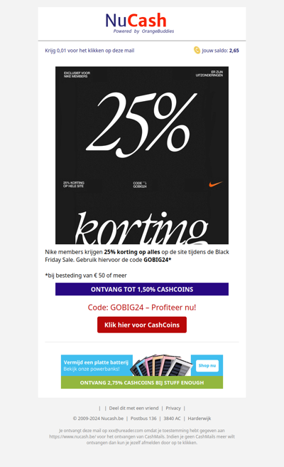 25% korting op alles bij Nike