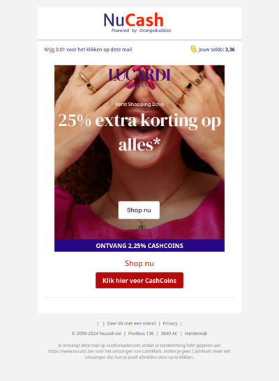 Kerst shopping days 25% extra korting op alles*