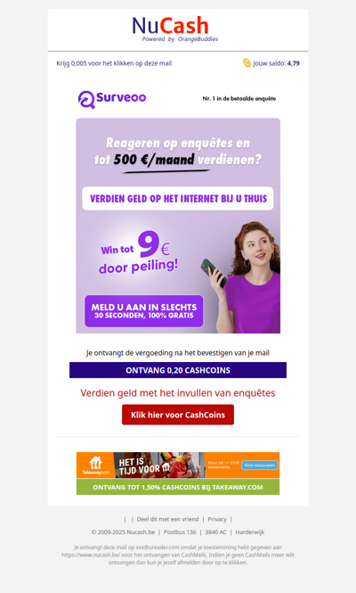 Doe mee en ontvang 0,20 CashCoins in je account!