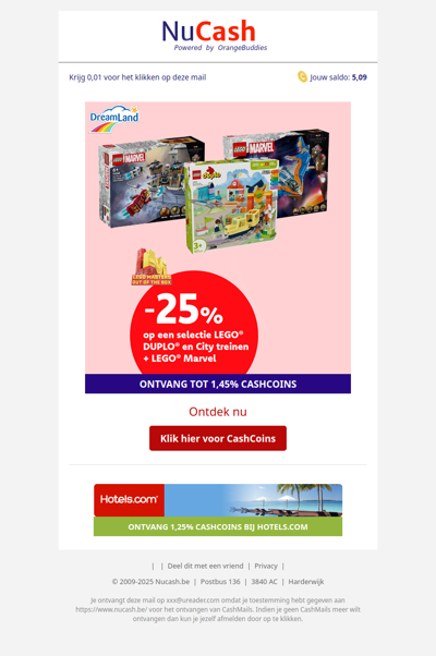 -25% op een selectie LEGO bij DreamLand!