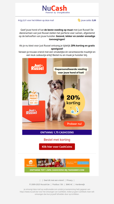 20% korting op voeding op maat voor je hond of kat