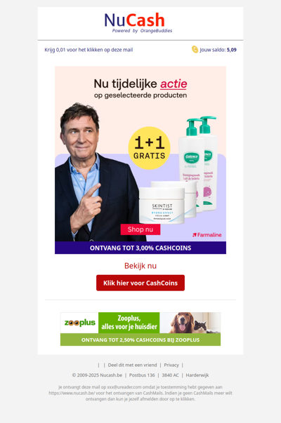 1+1 gratis op geselecteerde producten bij Farmaline