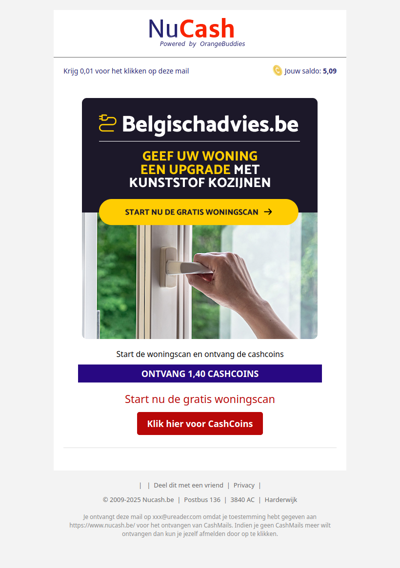 Start de gratis woningscan en ontvang 1,40 CashCoins