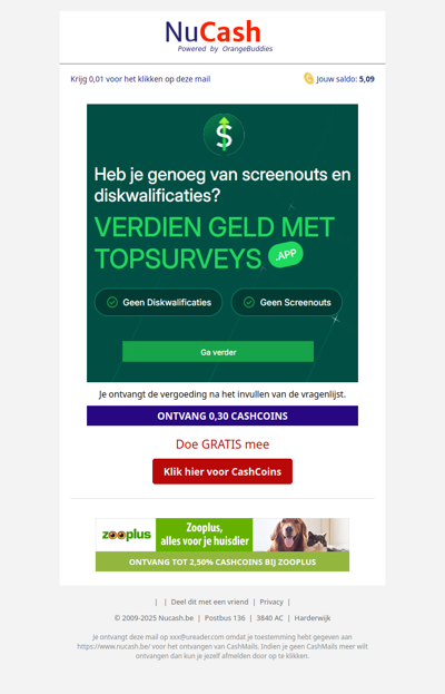 Verdien direct 0,30 CashCoins!