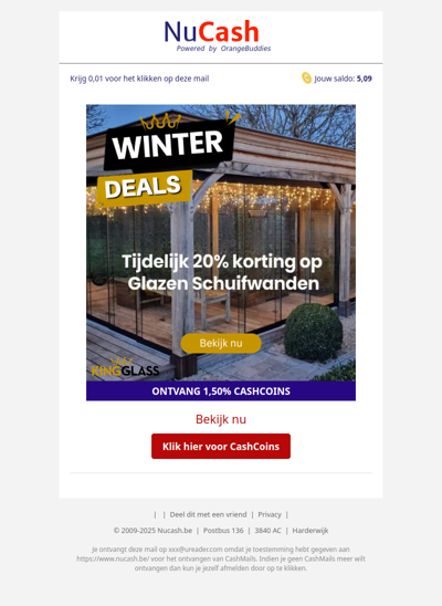 Tijdelijk 20% korting op glazen schuifwanden