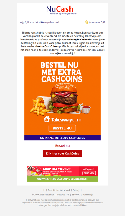 Verhoogde CashCoins bij Takeaway.com!