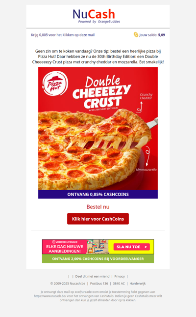 Bestel nu de Double Cheezy Crust bij Pizza Hut!