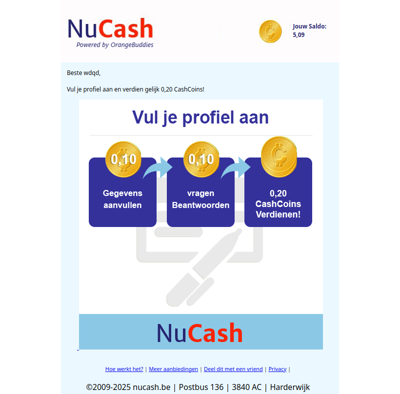 Vul je profiel aan en ontvang 0,20 CashCoins!