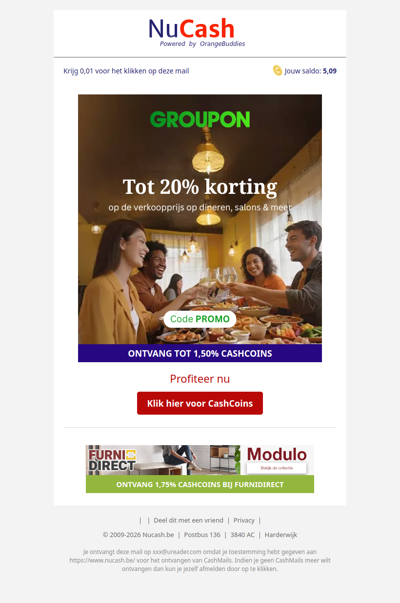 Tot 20% korting bij Groupon!