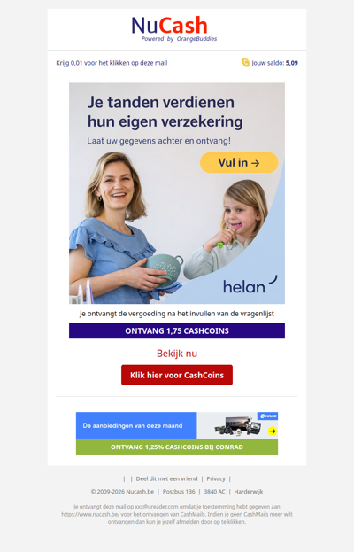 Vul in en ontvang 1,75 CashCoins