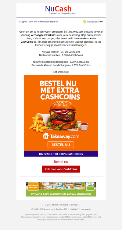 Vandaag extra CashCoins bij Takeaway