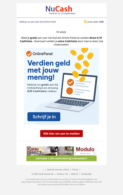 0,10 CashCoins in jouw account!