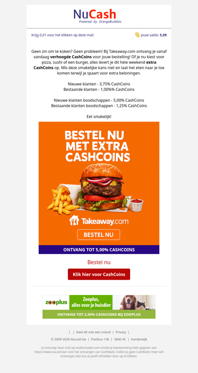 Vandaag extra CashCoins bij Takeaway