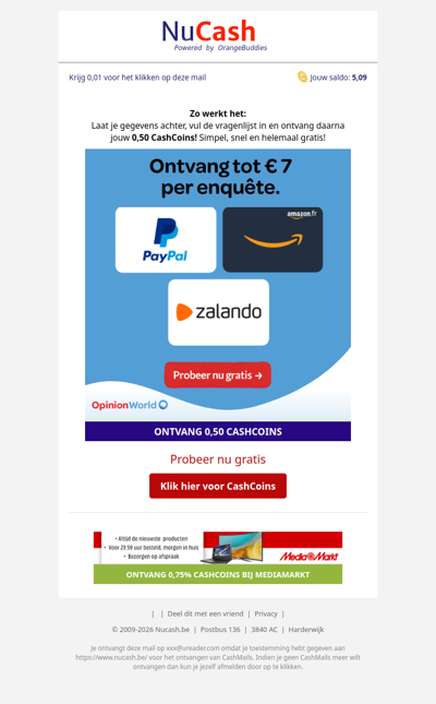 0,50 CashCoins voor jouw mening!