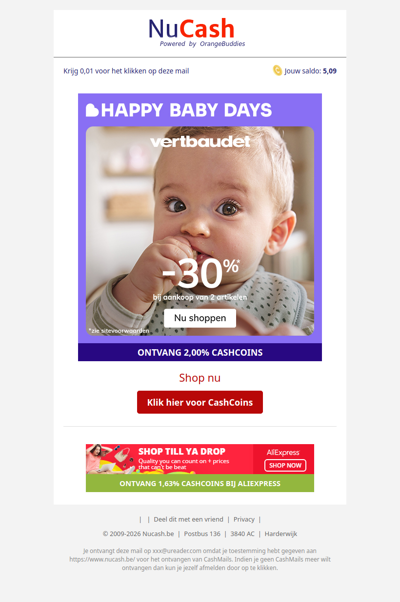 Happy baby days: -30% bij aankoop van 2 artikelen!