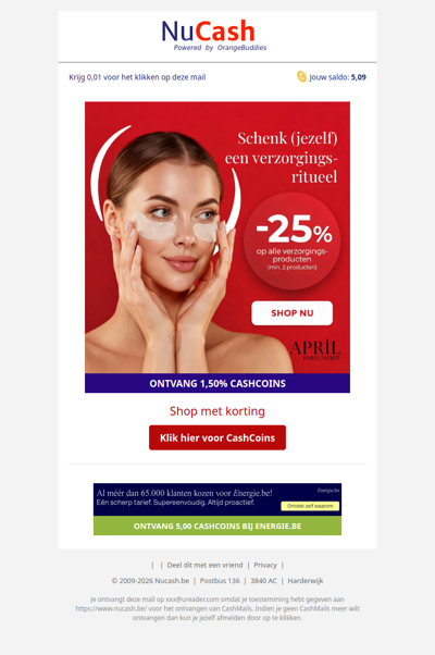 25% korting op alle verzorgingsproducten bij April Beauty!