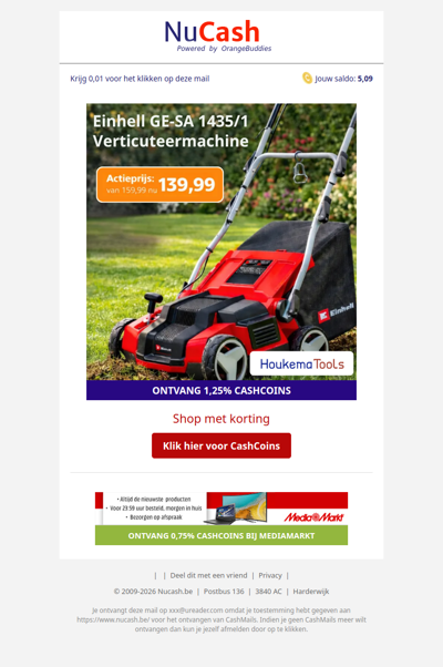 20 EUR korting op de Einhell verticuteermachine!