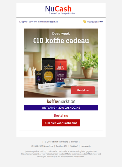 Ontvang 10 EUR koffie cadeau bij Koffiemarkt.be!