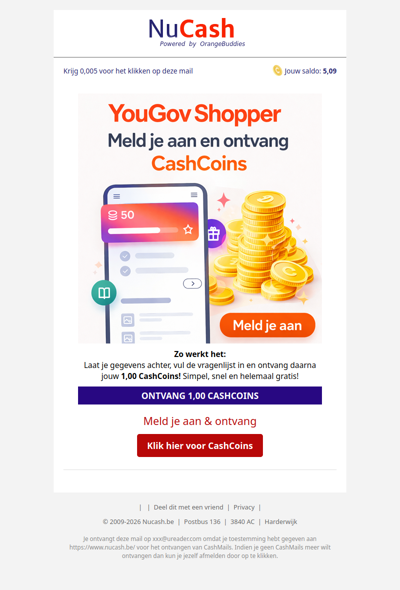 Ontvang 1,00 CashCoin voor je aanmelding!