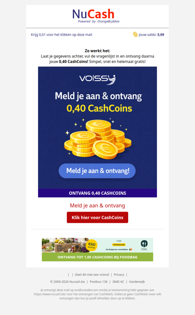 Meld je aan en ontvang 0,40 CashCoins!