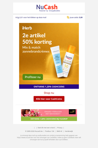 2e artikel 50% korting op zonnebrandcrèmes!
